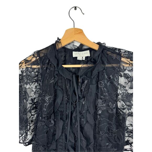 NWT SACHIN & BABI Net a Porter ONASSIS Black LACE LAYERED Dress Size 4 - Picture 3 of 16